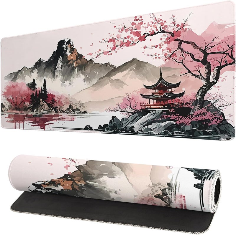 Brecoy Watercolor Japanese Large Gaming Mouse Pad,Mouse Pad Gaming 31.5 x 11.8 in Mouse Mat Desk Pad,Large Desk Mat,Extended Keyboard Mousepad with Non-Slip Base and Stitched Edge for Desk Home Office - Image 1